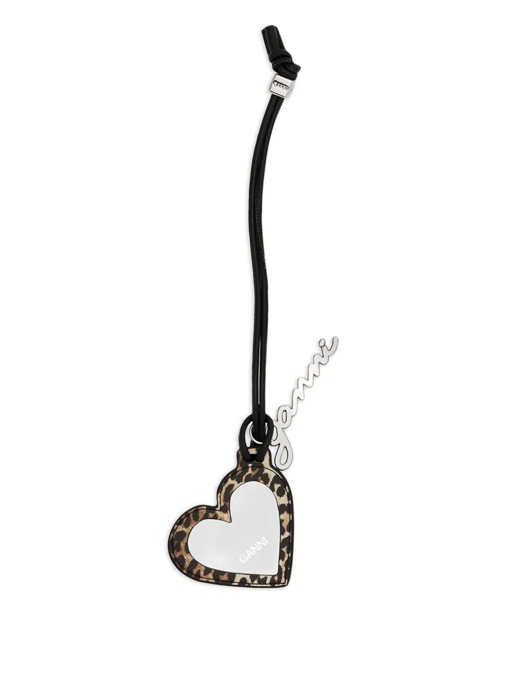 GANNI Mini Leopard Print Mirror Keychain