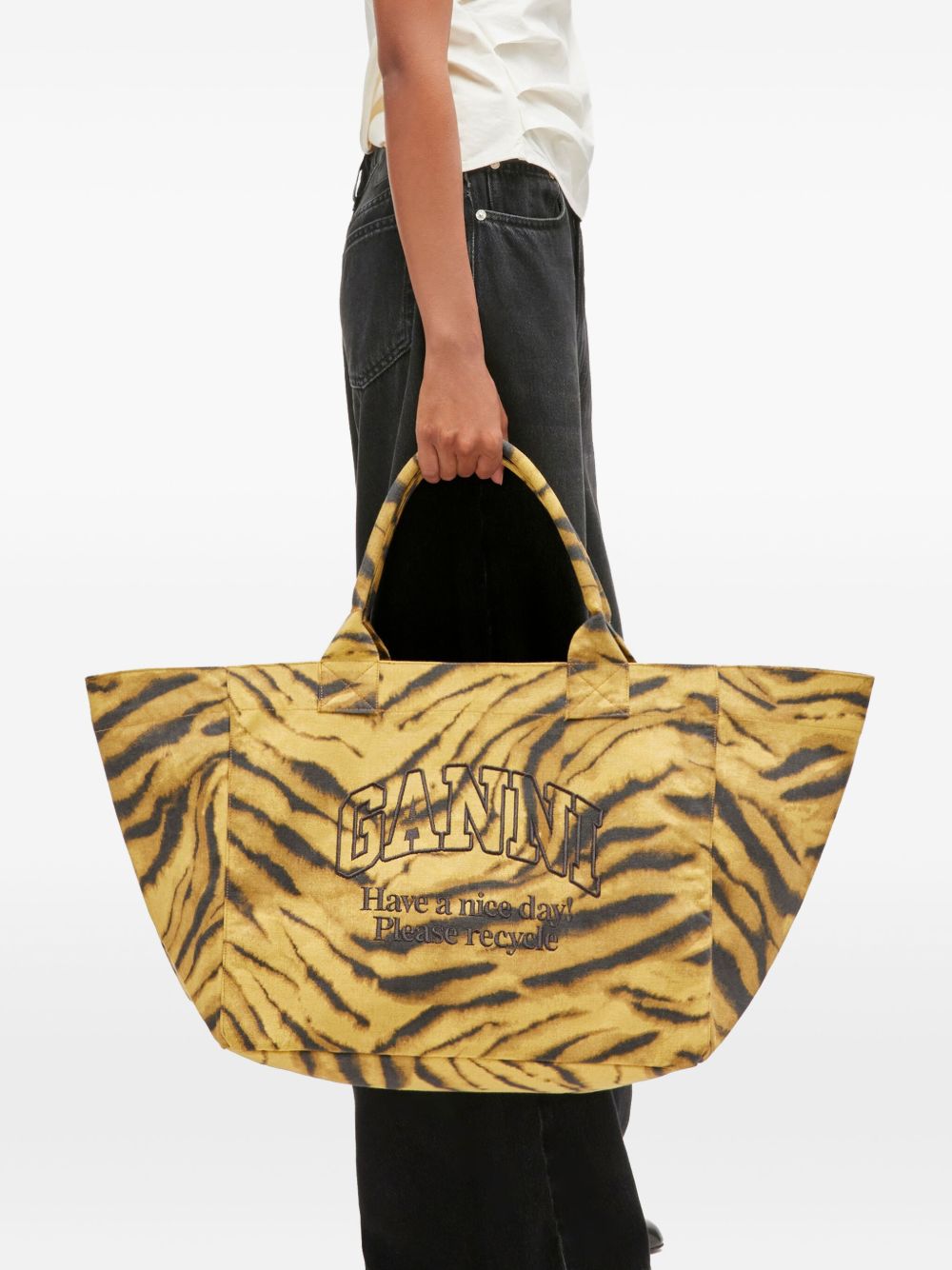 GANNI Recycled Cotton XXL Tote Handbag with Tiger Pattern