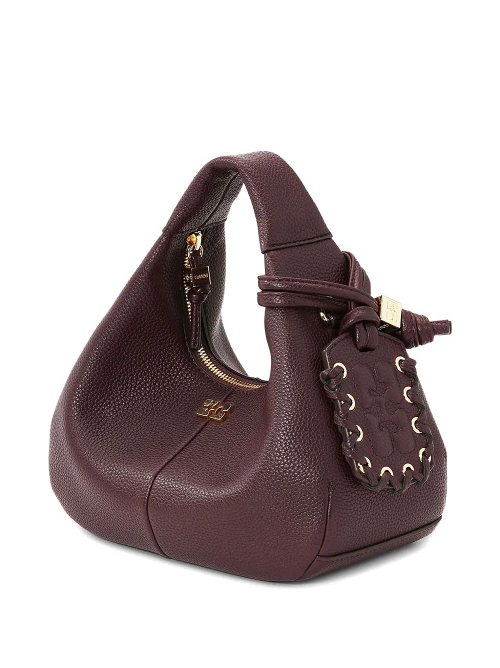 GANNI Mini Textured Leather Tote Handbag with Detachable Shoulder Strap