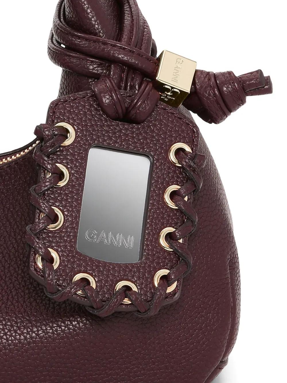 GANNI Mini Textured Leather Tote Handbag with Detachable Shoulder Strap