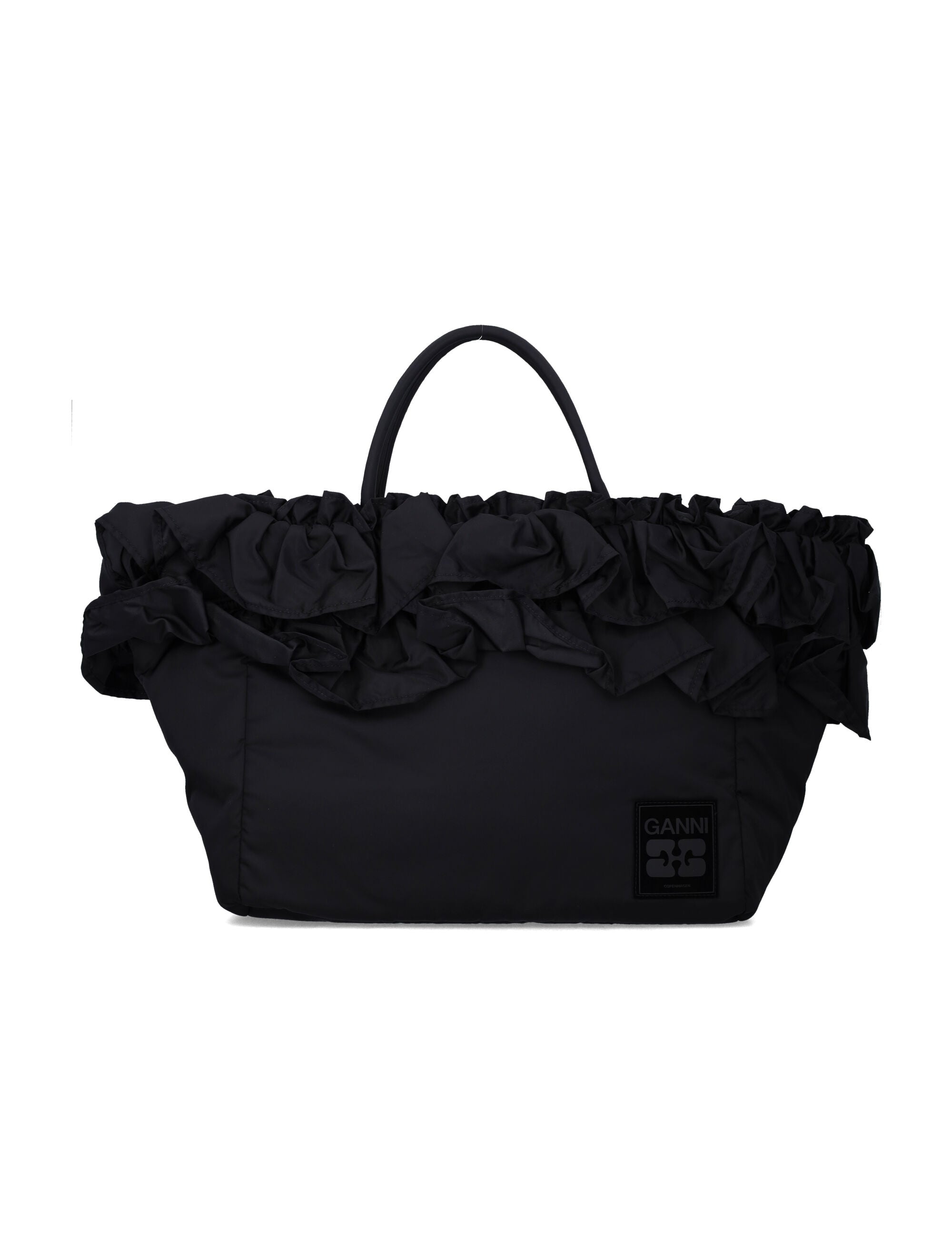 GANNI Spacious Nylon Ruffled XXL Shopper Handbag