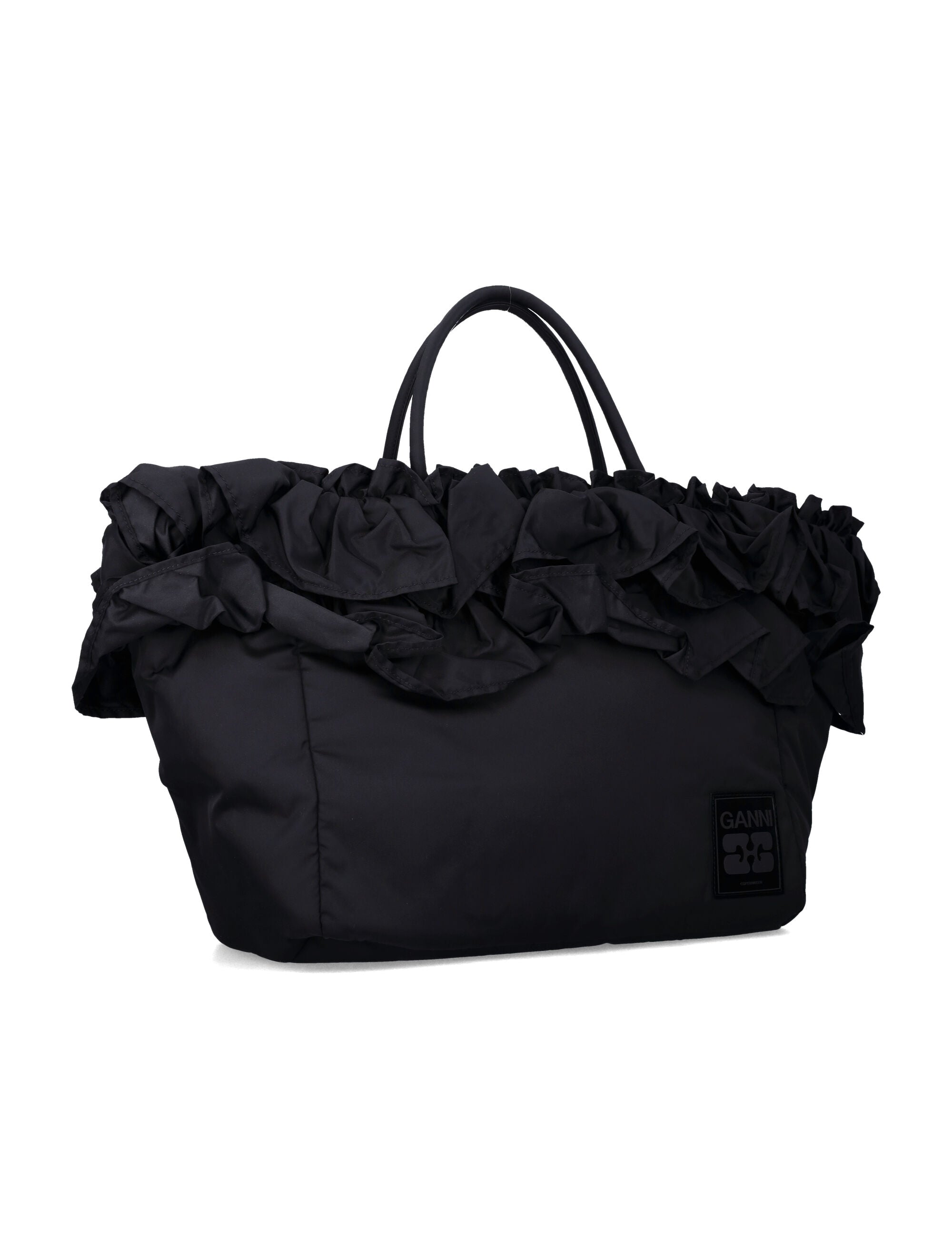 GANNI Spacious Nylon Ruffled XXL Shopper Handbag