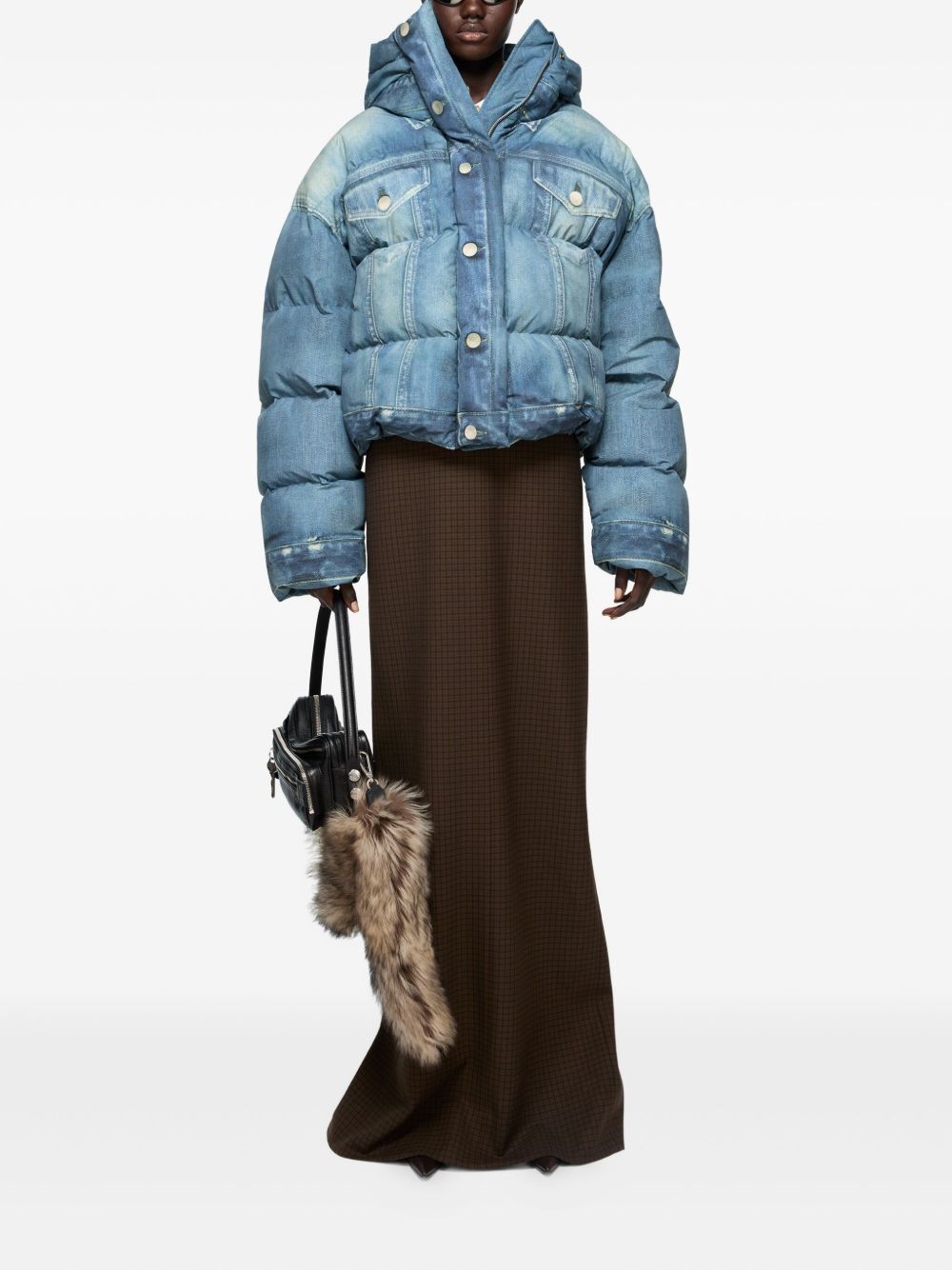 ACNE STUDIOS Women's Quilted Denim Down Jacket with Hood