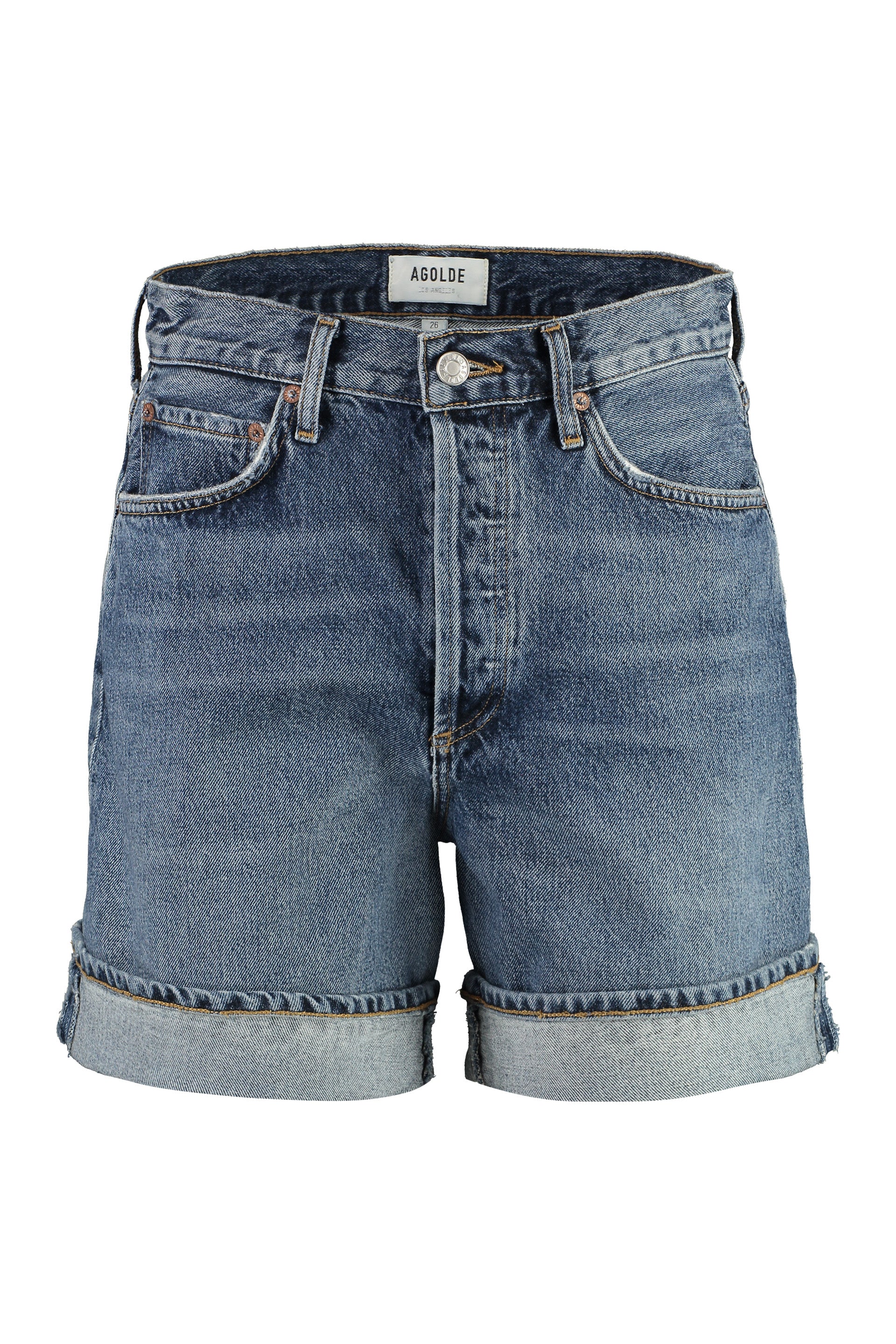 AGOLDE Womens Mini Denim Shorts with Roll-Up Cuffs