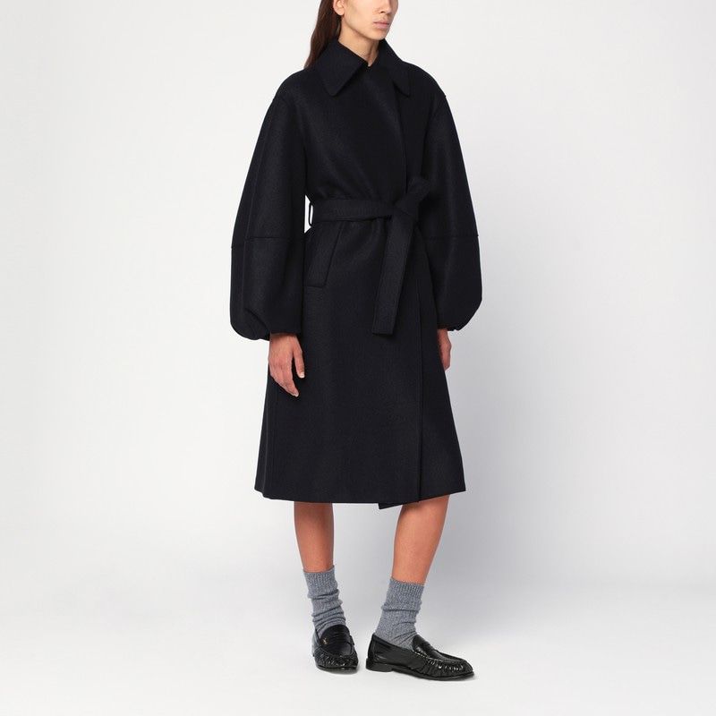 HARRIS WHARF LONDON Black Wool Belted Jacket with Balloon Sleeves