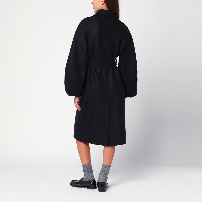 HARRIS WHARF LONDON Black Wool Belted Jacket with Balloon Sleeves