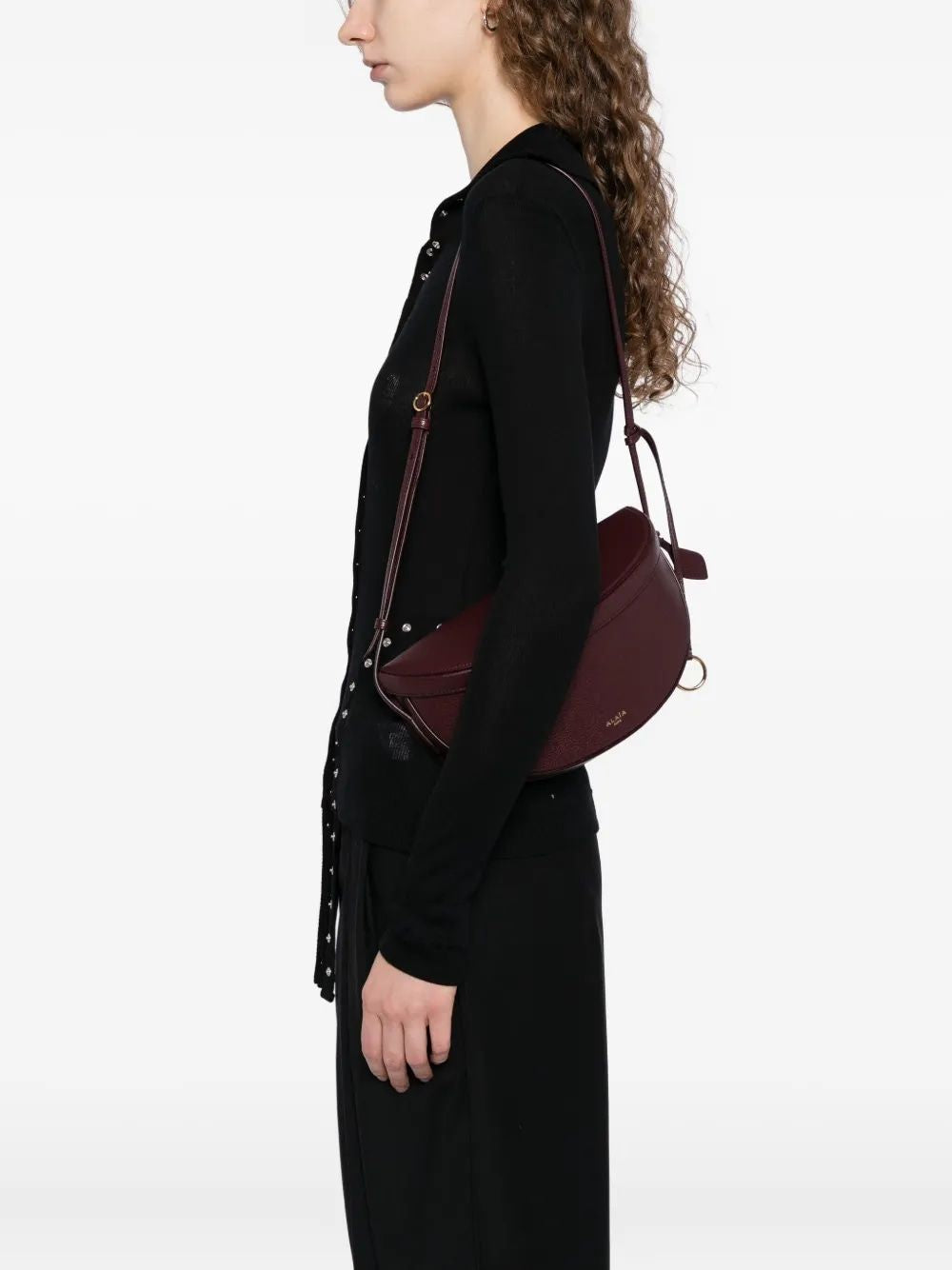 ALAIA Curved Mini Crossbody Handbag with Adjustable Strap