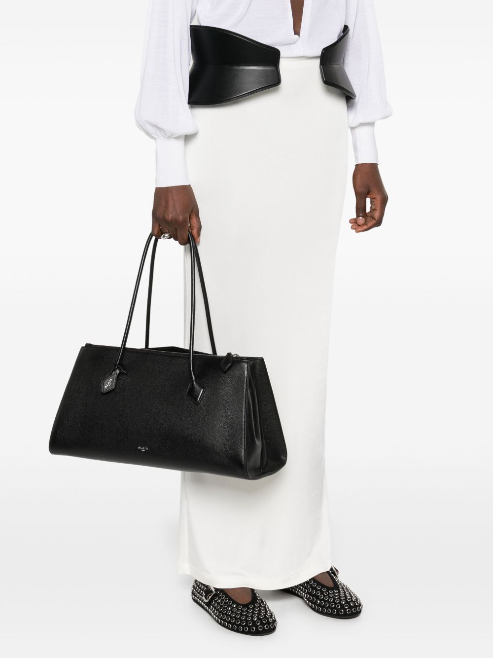 ALAIA Elegant Tote Handbag with Silver Zip Logo