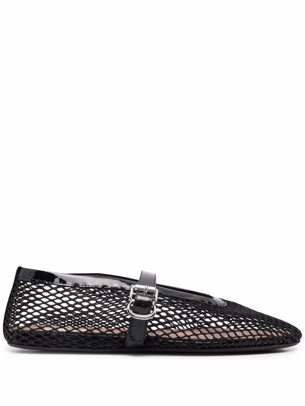 ALAIA Fishnet Ballerinas with Adjustable Buckle Strap - FW25