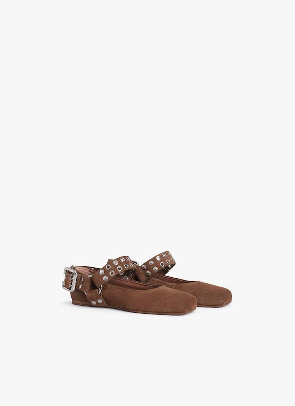 ALAIA Suede Ballet Flats with Double Tongue Buckle Closure