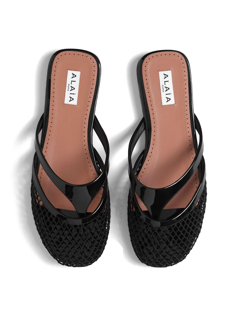 ALAIA Fishnet and Leather Infradito Flat Sandals