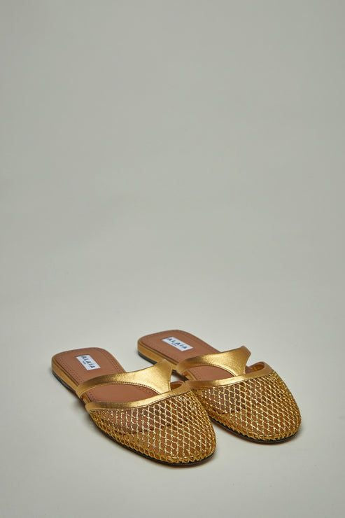ALAIA Golden Net Flat Sandals for Women
