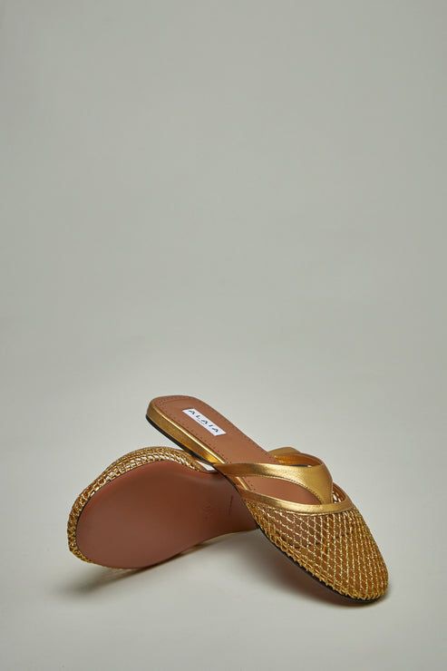 ALAIA Golden Net Flat Sandals for Women