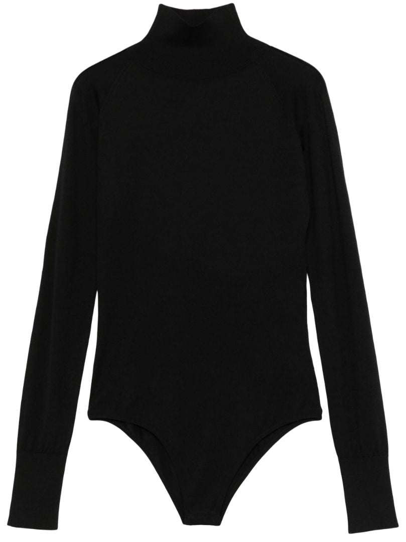 ALAIA Fitted High Collar Bodysuit in Fine Wool
