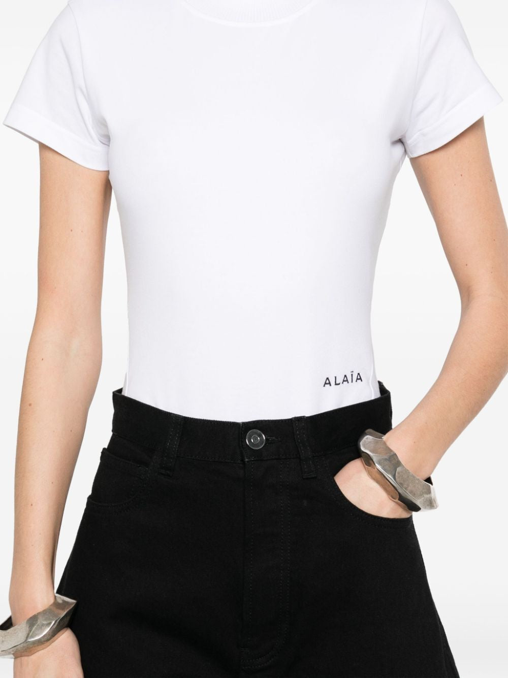 ALAIA Logo-Embroidered Bodysuit T-Shirt - Women's Mini Fit