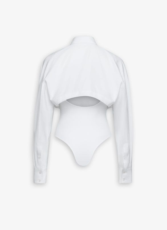 ALAIA Classic White Shirt Neck Bodysuit for Women