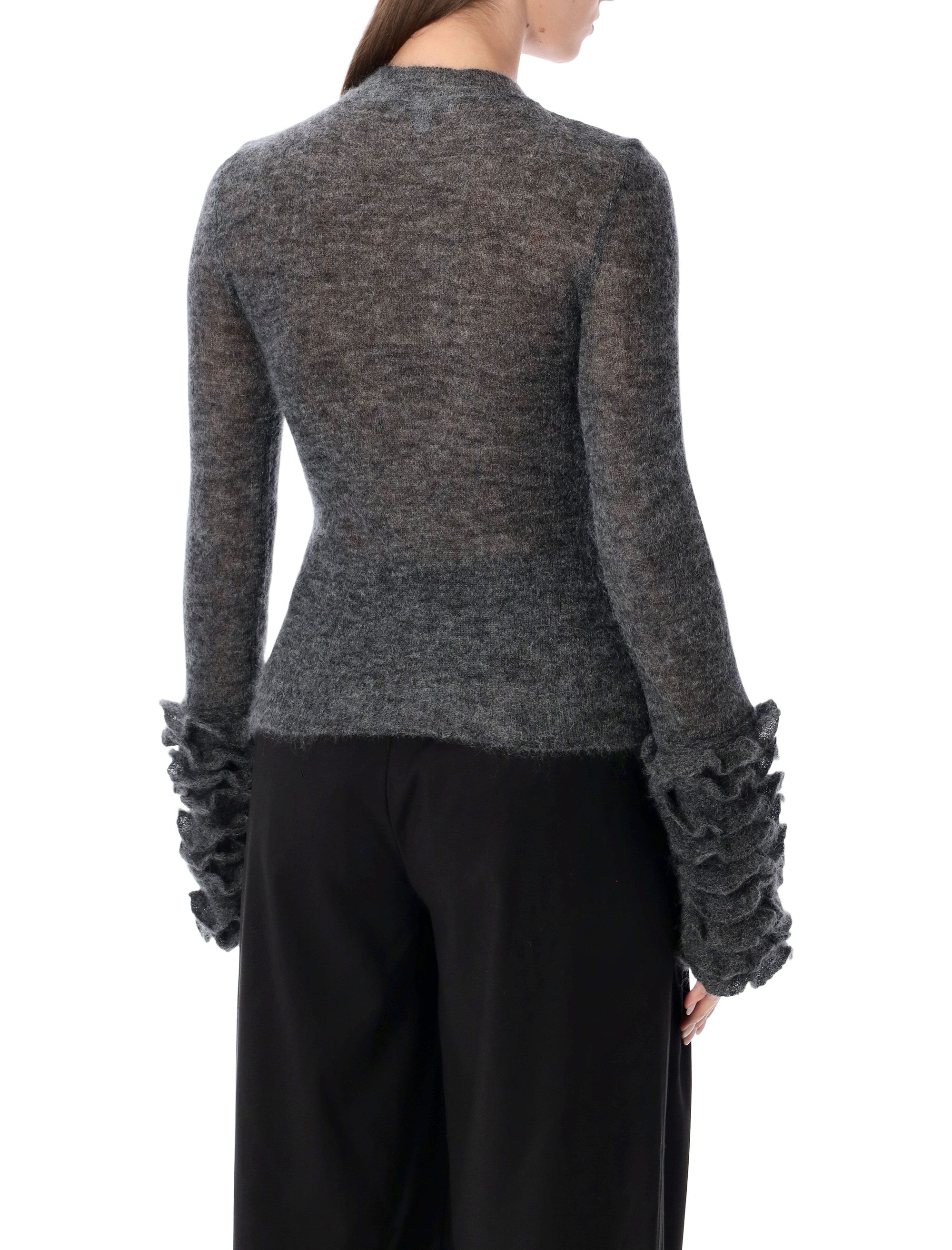 ALAIA Fitted Mohair Sweater with Ruffled Cuffs - Size 36