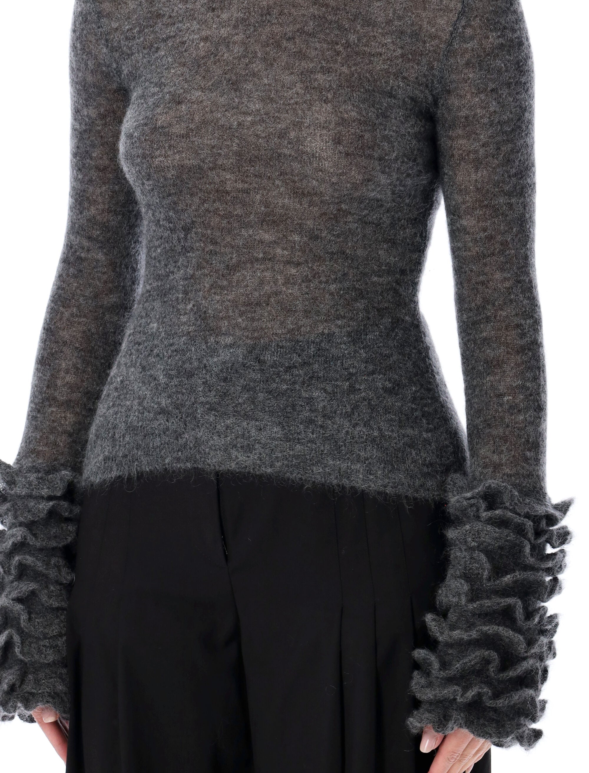 ALAIA Fitted Mohair Sweater with Ruffled Cuffs - Size 36