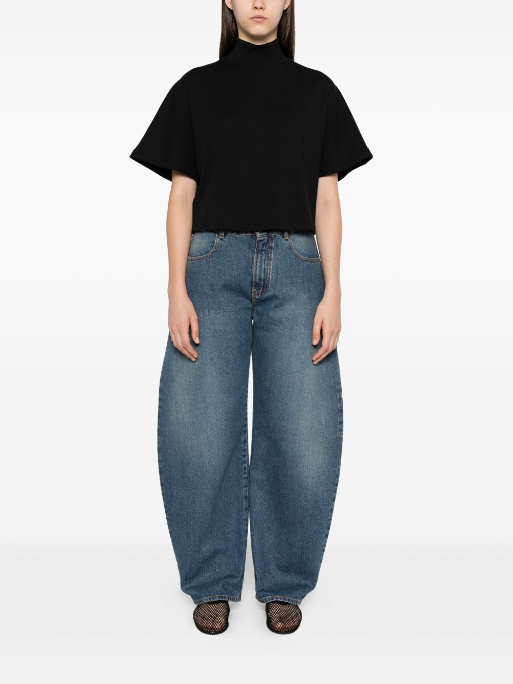 ALAIA High Neck Ribbed Cotton T-Shirt - Size 36