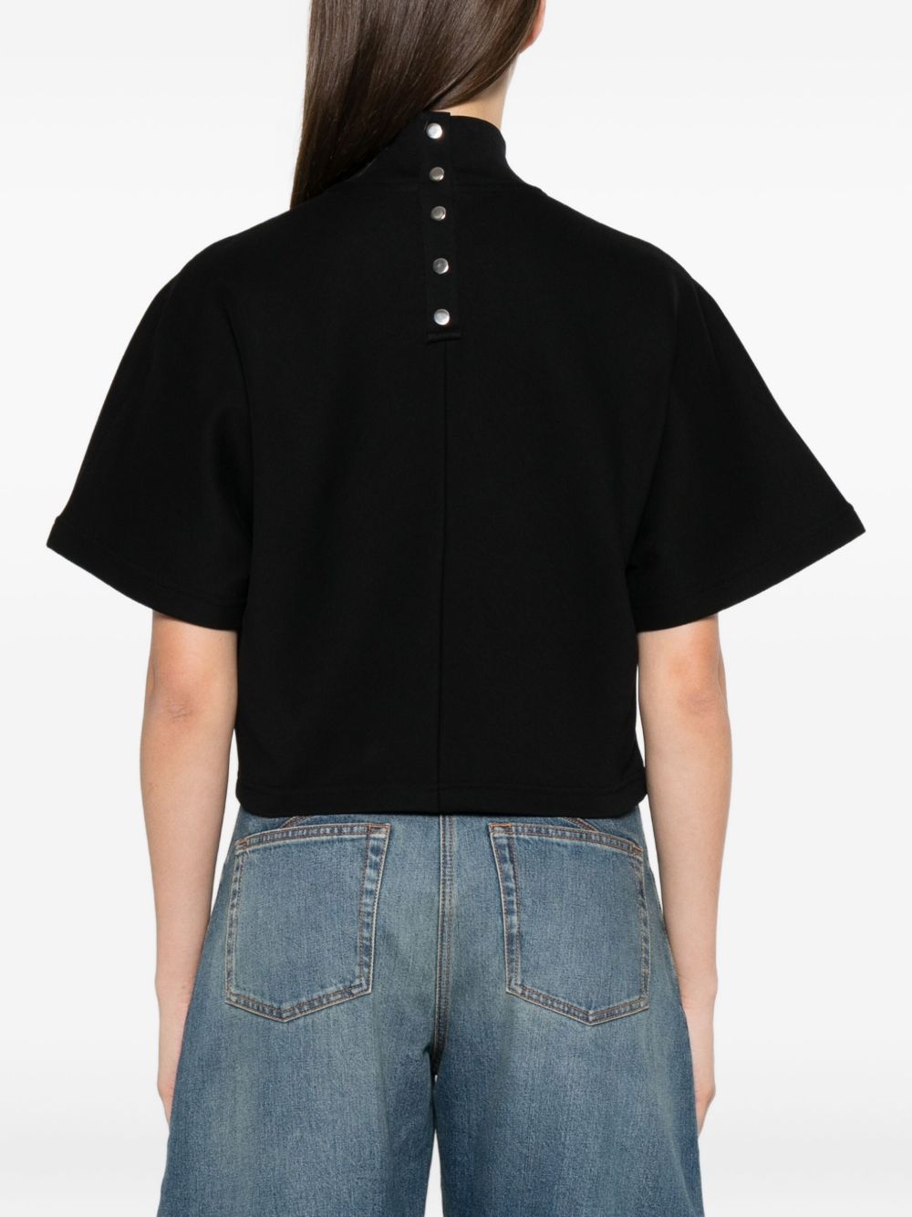 ALAIA Mock Neck Cotton T-Shirt with Button Front for Women