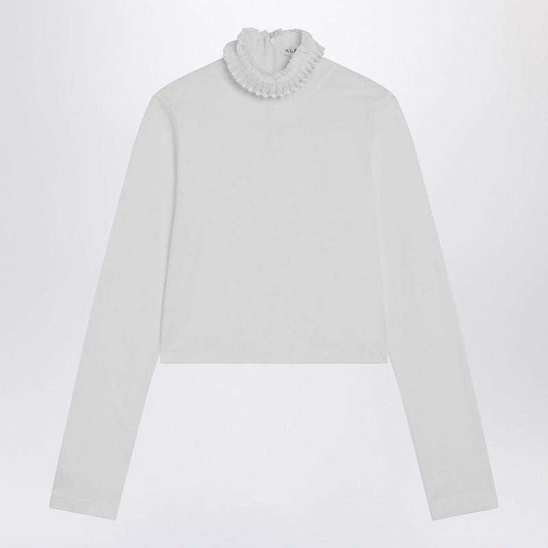 ALAIA Cropped Long-Sleeve T-Shirt with High Collar