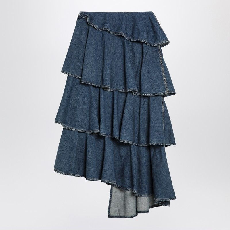 ALAIA Asymmetrical Spiral Midi Denim Skirt