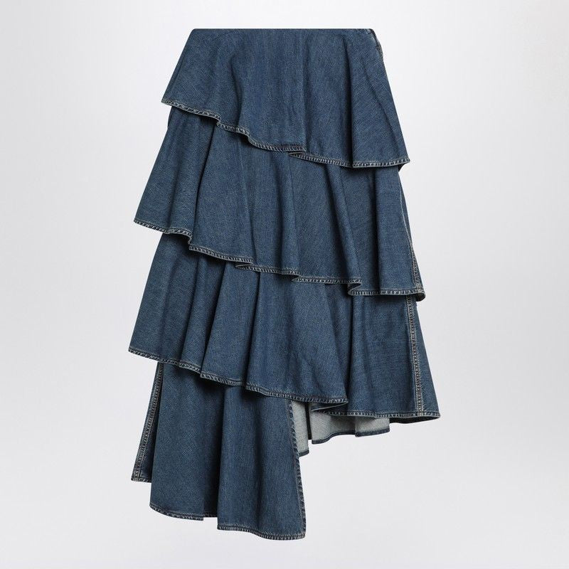 ALAIA Asymmetrical Spiral Midi Denim Skirt