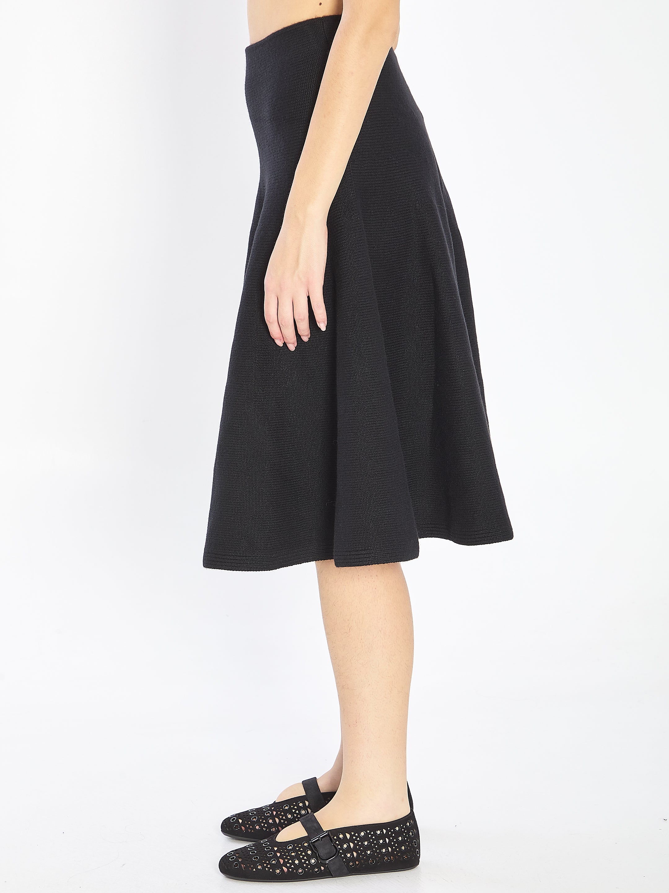 ALAIA Elegant A-Line Midi Skirt - Low-Rise Fit