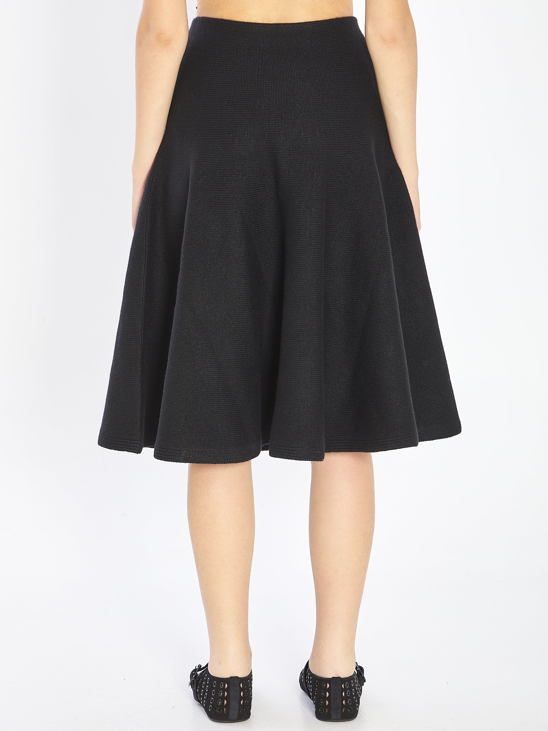 ALAIA Elegant A-Line Midi Skirt - Low-Rise Fit