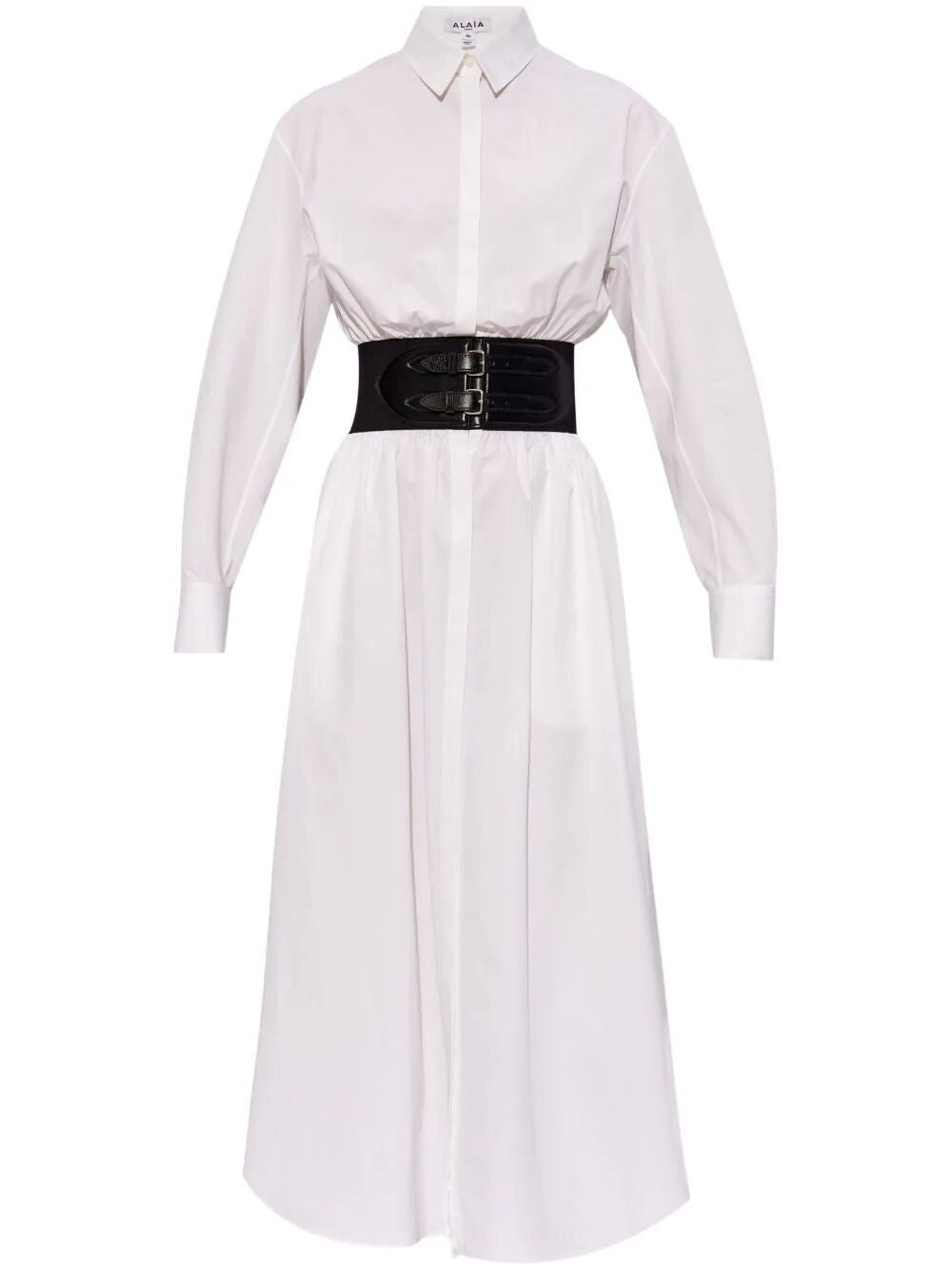 ALAIA Cotton Popeline Chemisier Dress with Belt