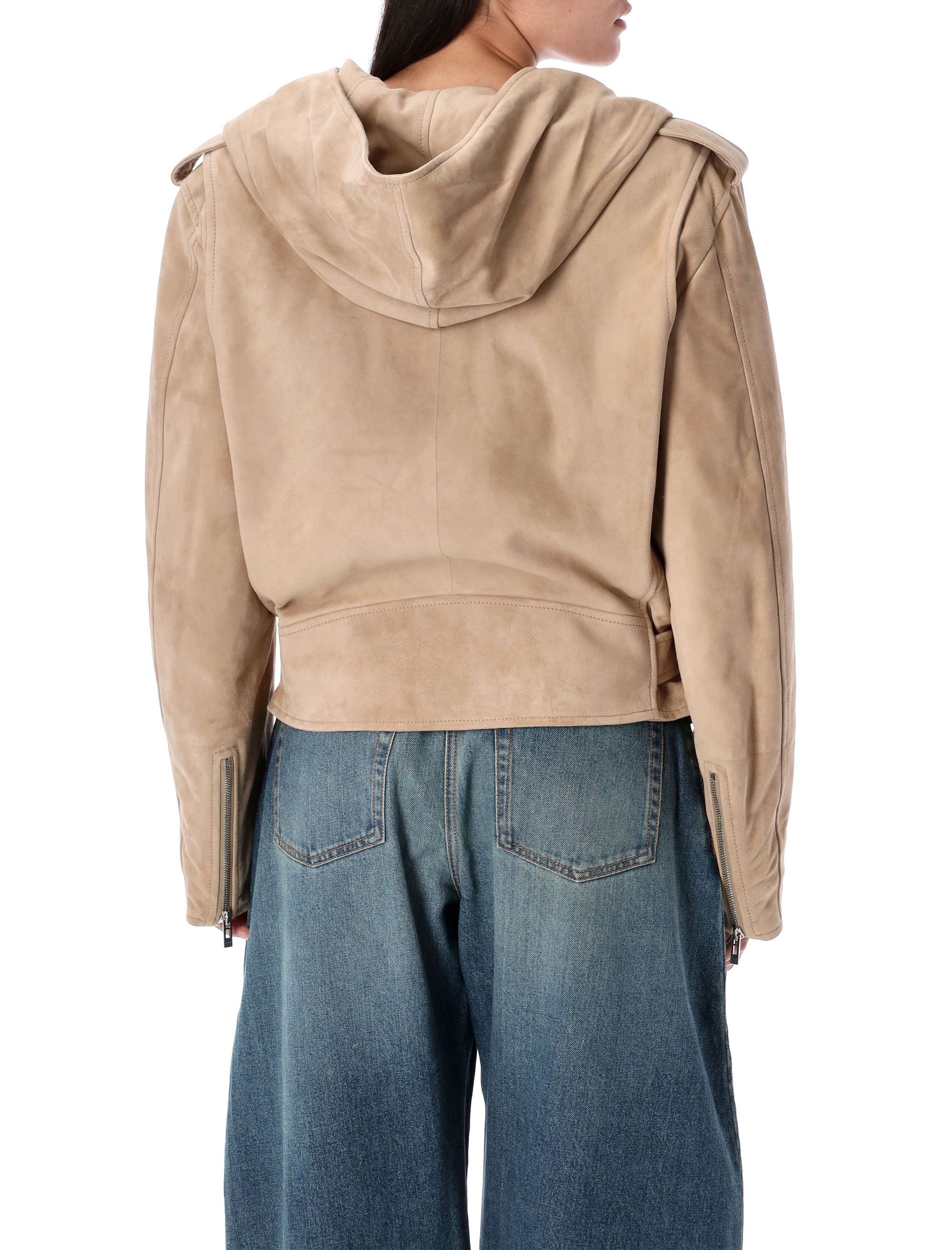 ALAIA Suede Hooded Biker Jacket - Relaxed Fit, Size 38