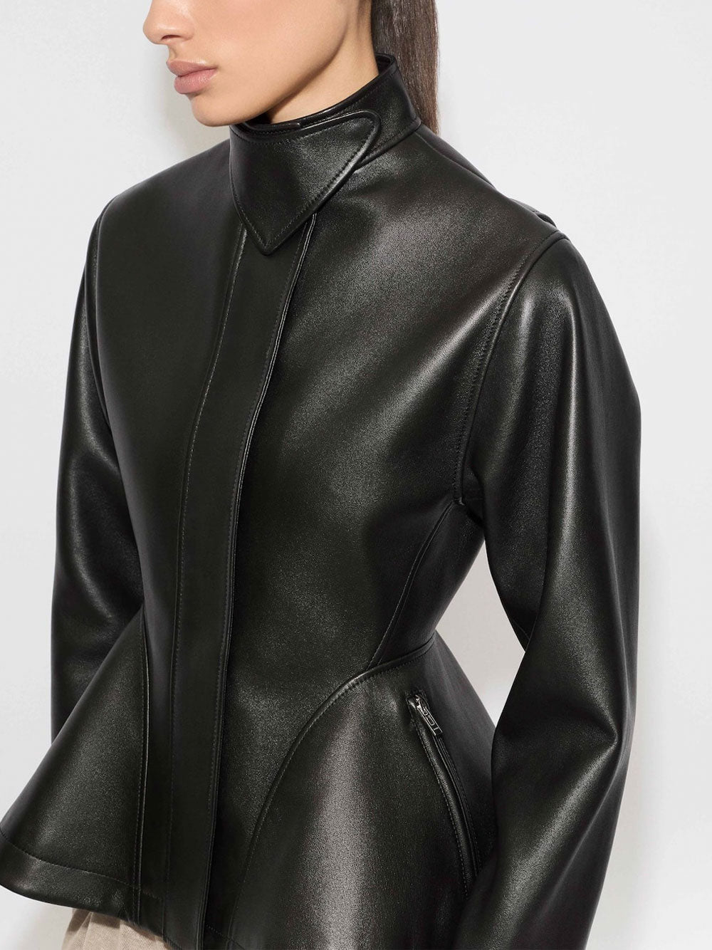 ALAIA Peplum Jacket in Washed Lambskin Leather