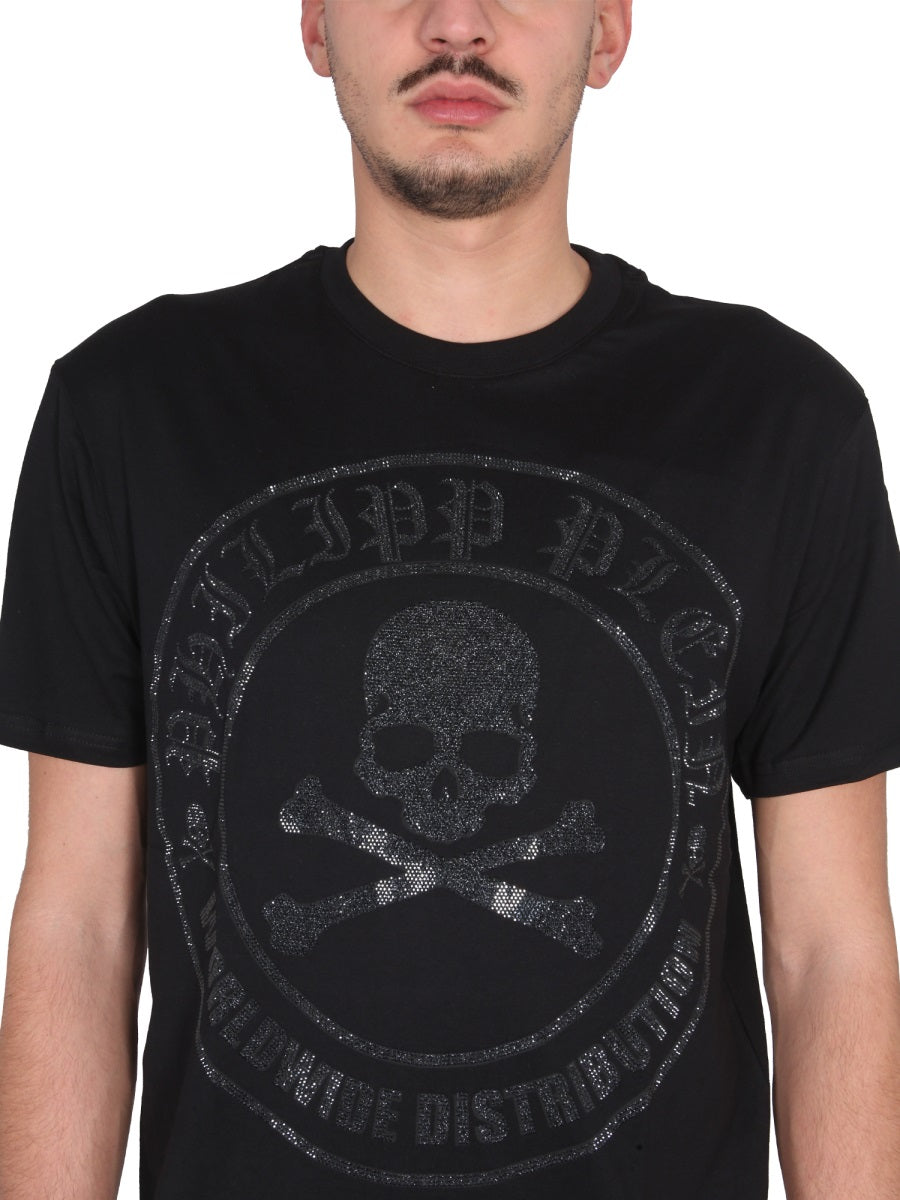 PHILIPP PLEIN Men's Luxury Crewneck T-Shirt with Embellished Detail