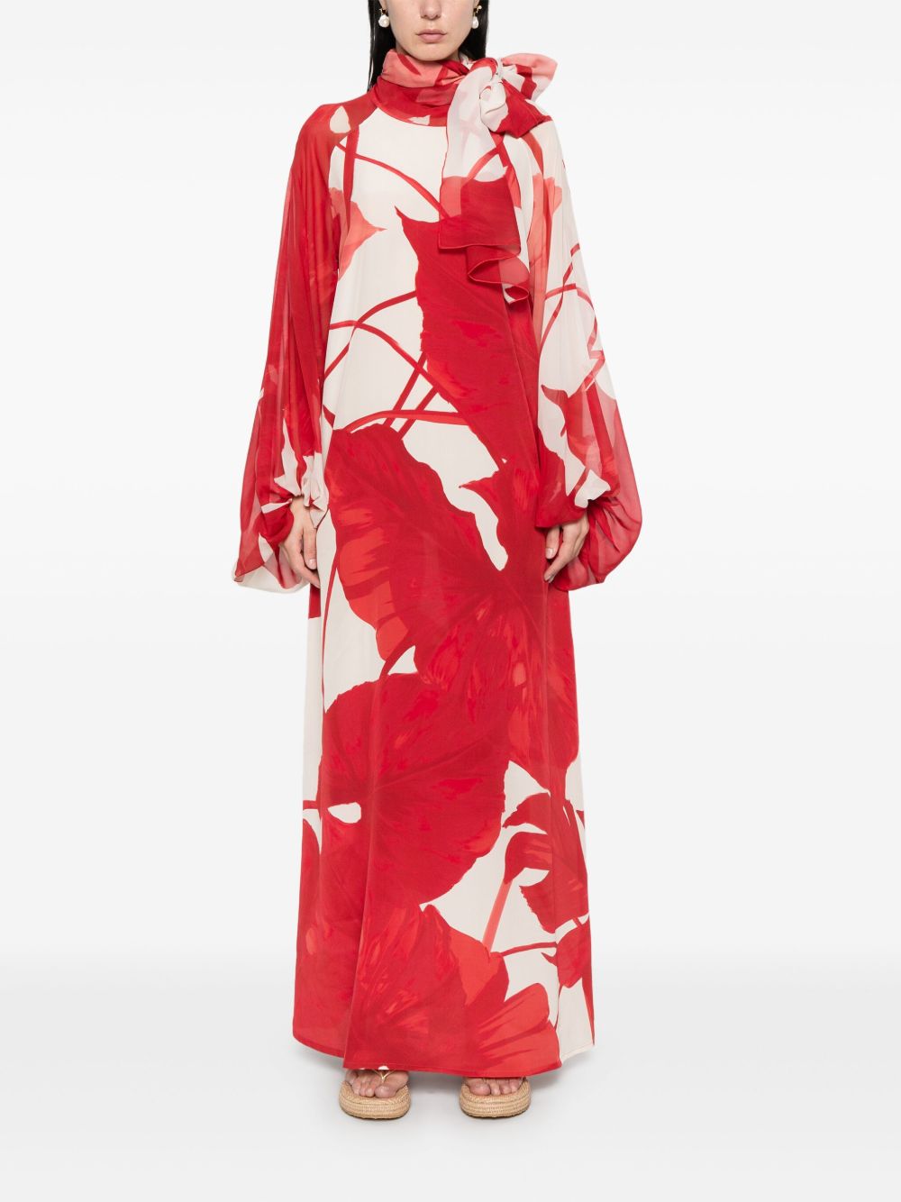 F.R.S FOR RESTLESS SLEEPERS Printed Silk Long Dress with Overlapping Panel