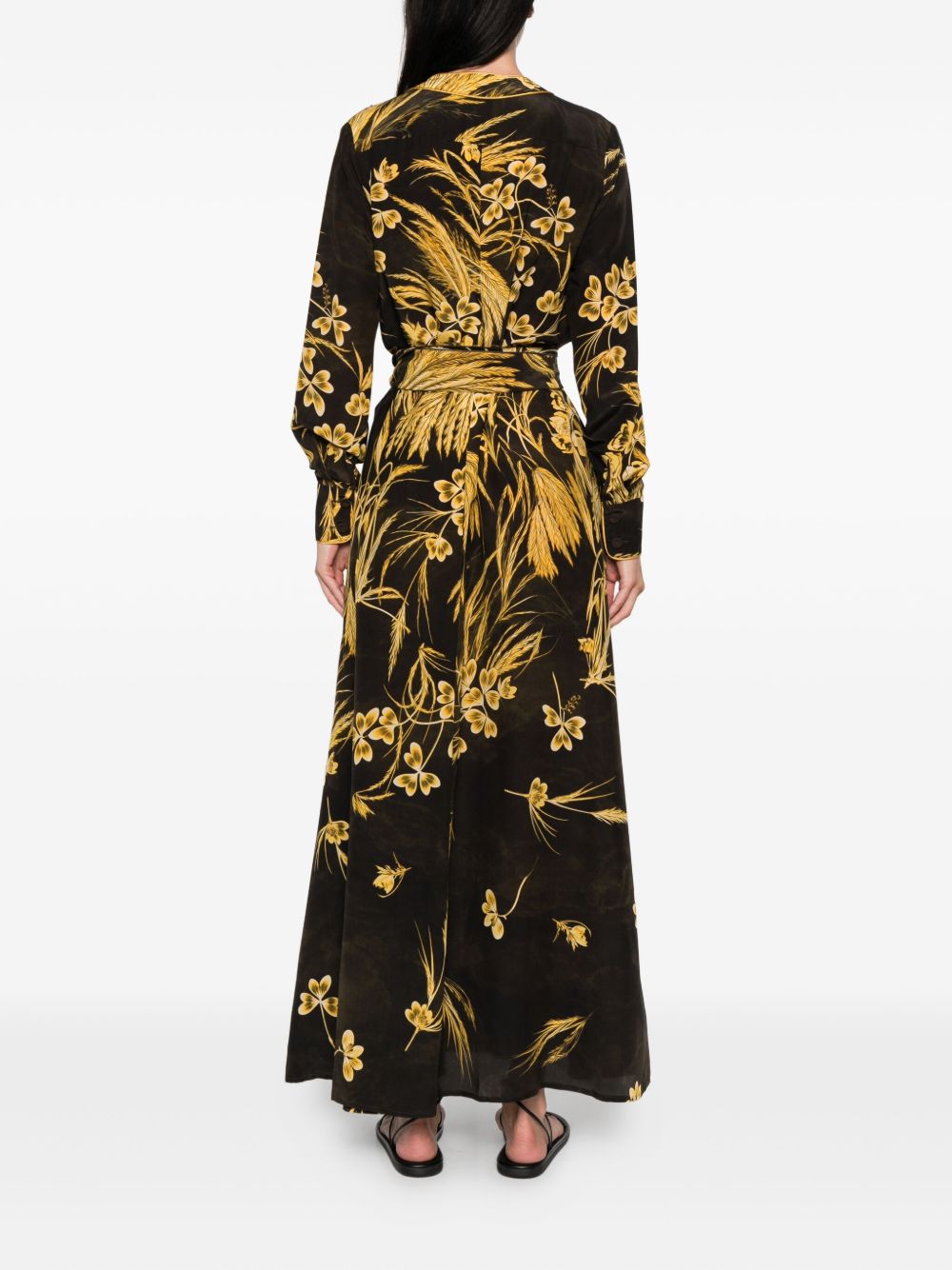 F.R.S FOR RESTLESS SLEEPERS Silk Blend Printed Maxi Dress with V-Neck and Long Sleeves