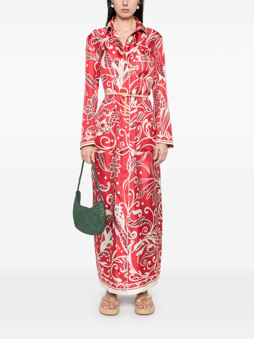 F.R.S FOR RESTLESS SLEEPERS Printed Silk Long Shirtdress