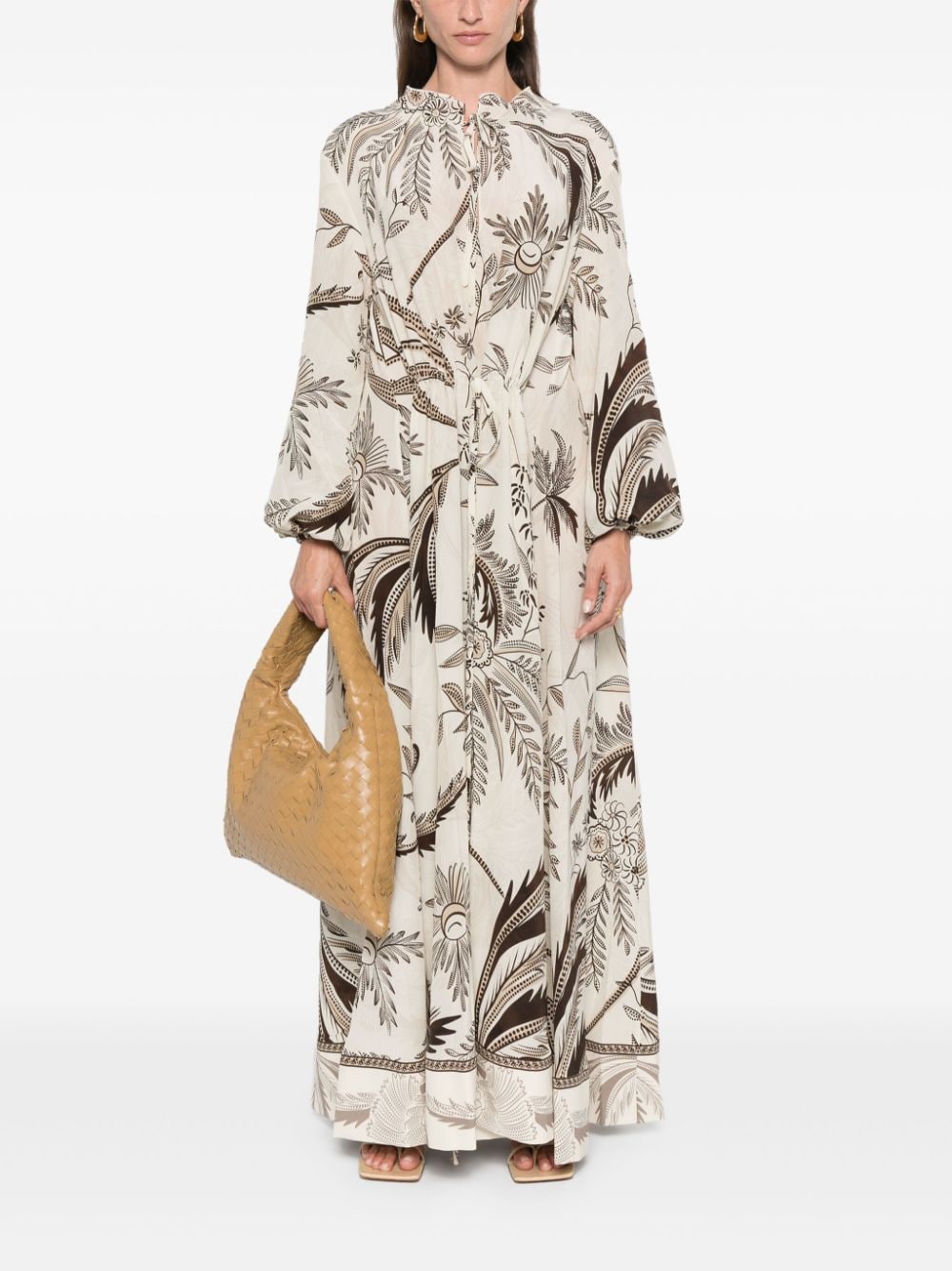 F.R.S FOR RESTLESS SLEEPERS Printed Silk Dress with Drawstring Waist - Long Length