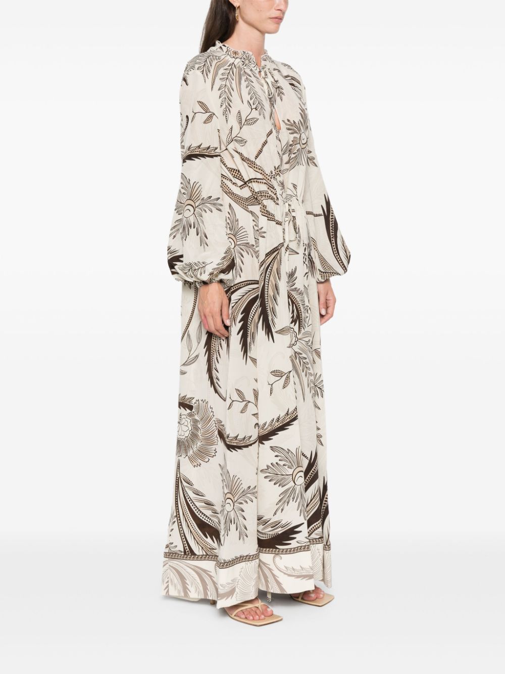 F.R.S FOR RESTLESS SLEEPERS Printed Silk Dress with Drawstring Waist - Long Length