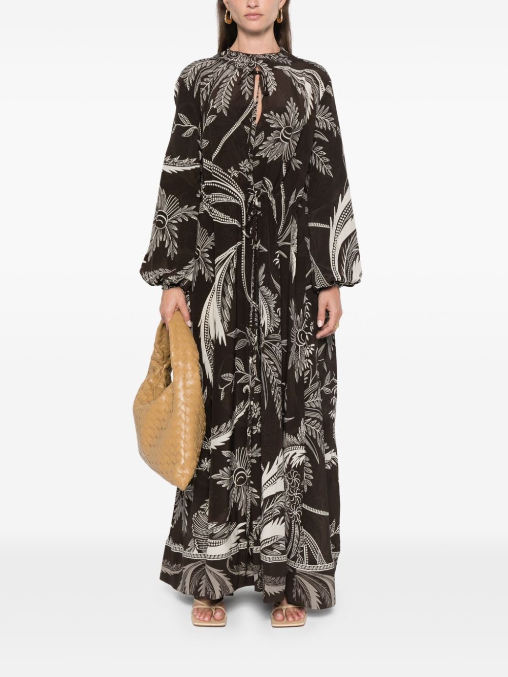 F.R.S FOR RESTLESS SLEEPERS Floral Print Silk Dress with Drawstring Waist