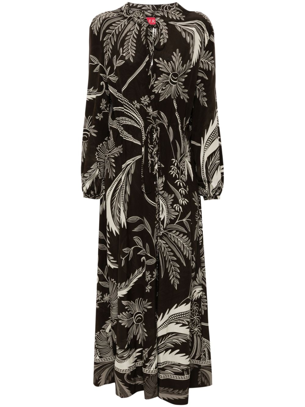 F.R.S FOR RESTLESS SLEEPERS Floral Print Silk Dress with Drawstring Waist
