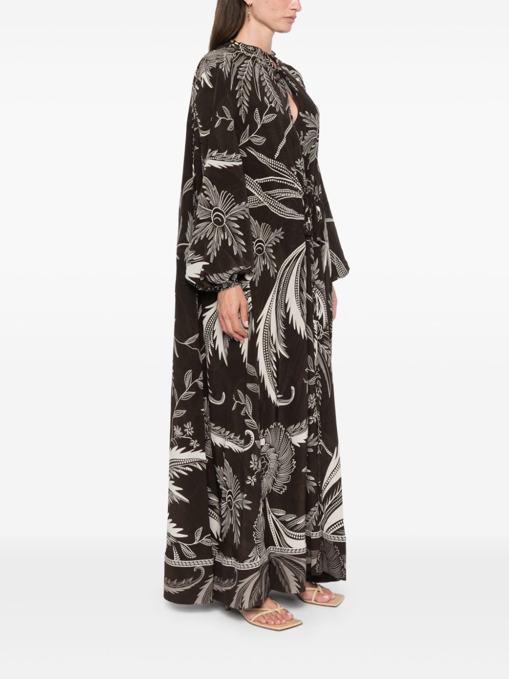 F.R.S FOR RESTLESS SLEEPERS Floral Print Silk Dress with Drawstring Waist