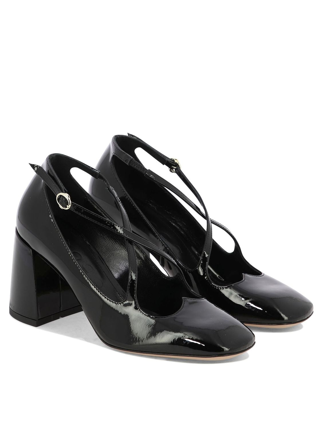 A.BOCCA Heart Shaped Block Heel Pumps with Adjustable Strap