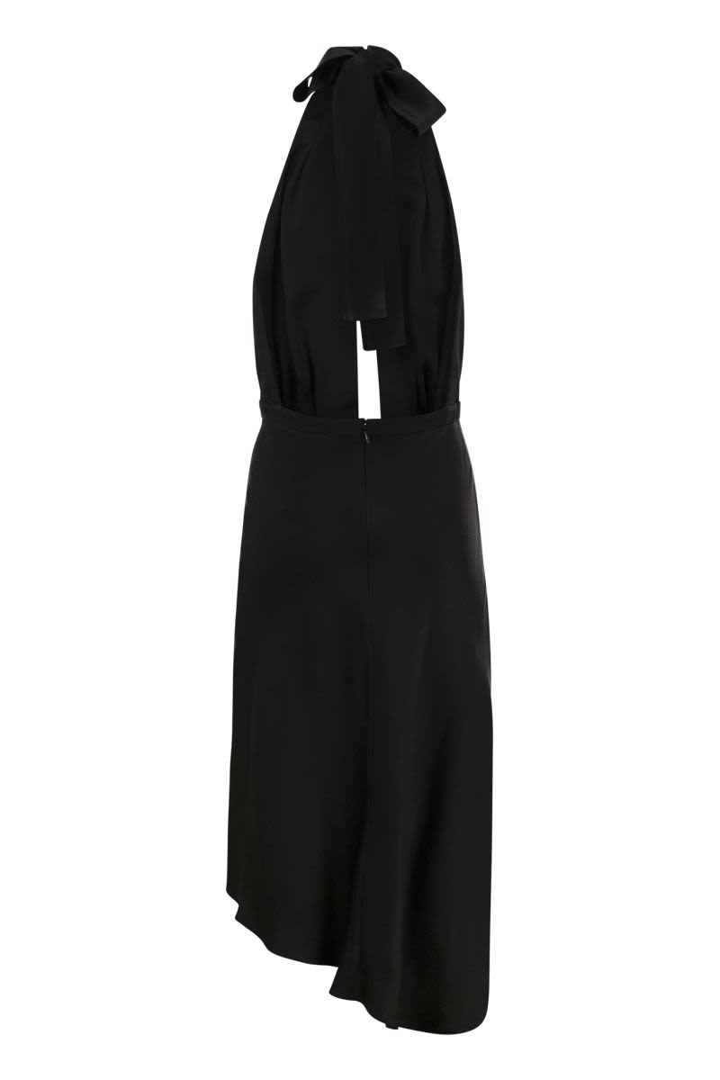 ELISABETTA FRANCHI Satin Midi Dress with Asymmetric Skirt