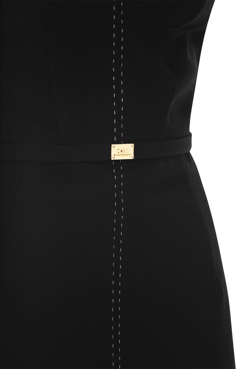 ELISABETTA FRANCHI Crepe Bustier Midi Dress with Contrasting Topstitching