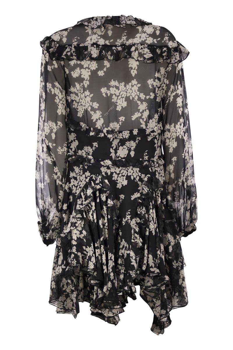 ELISABETTA FRANCHI Floral Printed Silk Maxi Dress with Ruffles