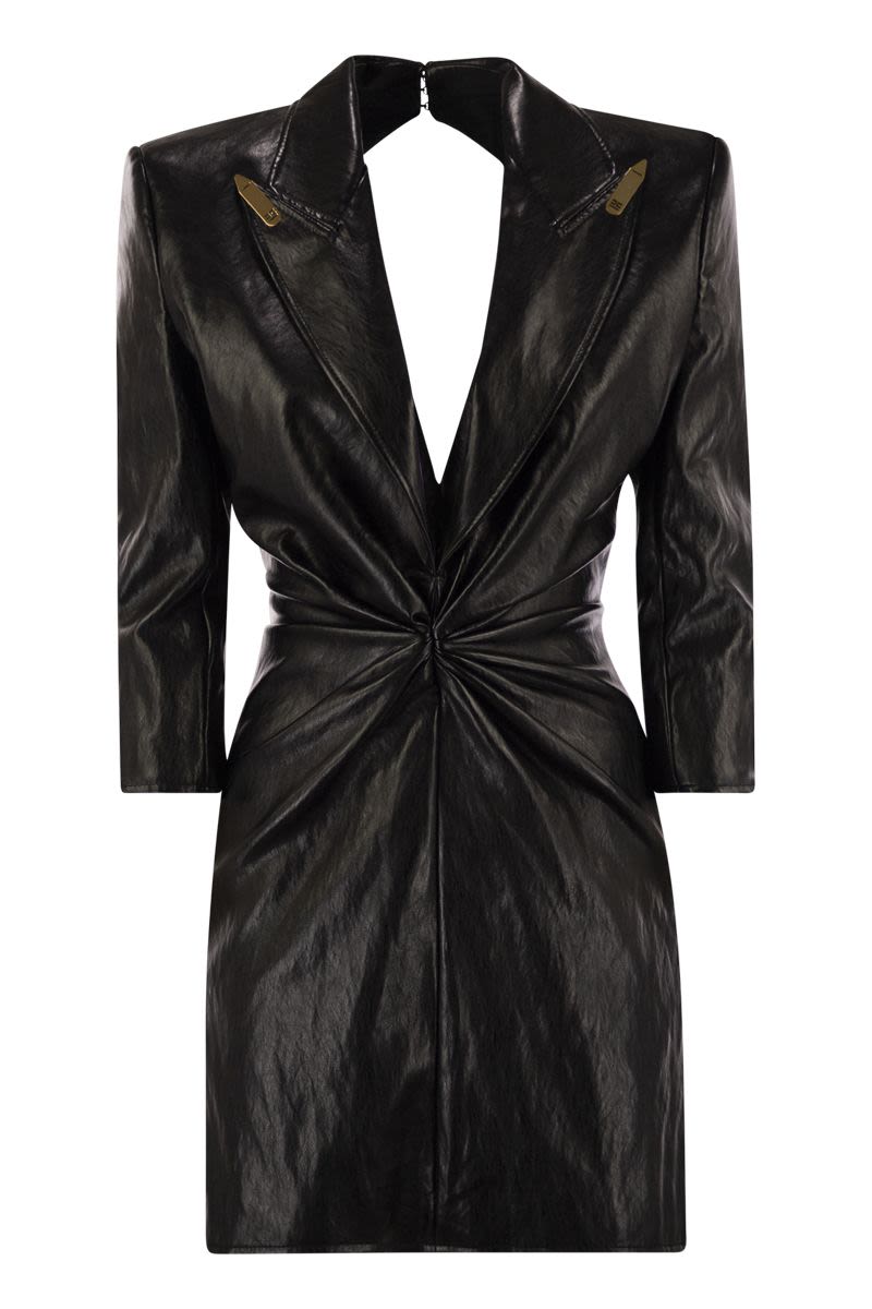 ELISABETTA FRANCHI Cracked Leather-Effect Mini Dress with Lapels