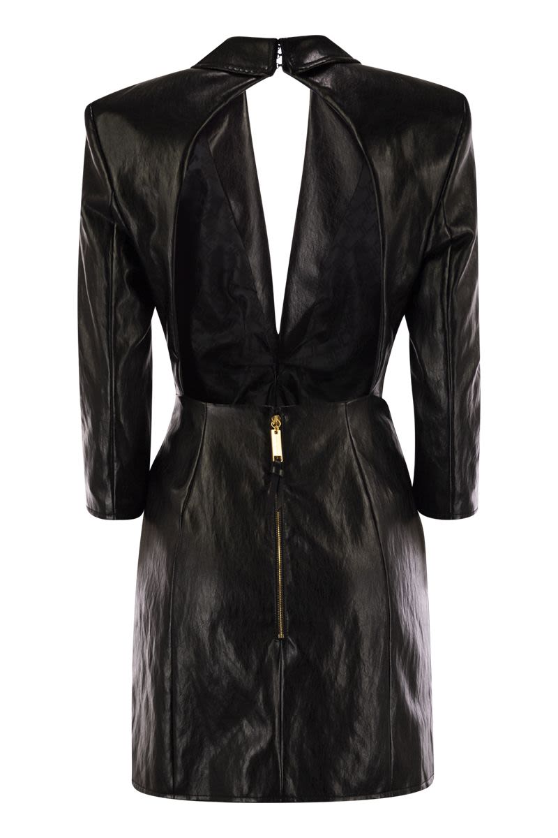 ELISABETTA FRANCHI Cracked Leather-Effect Mini Dress with Lapels
