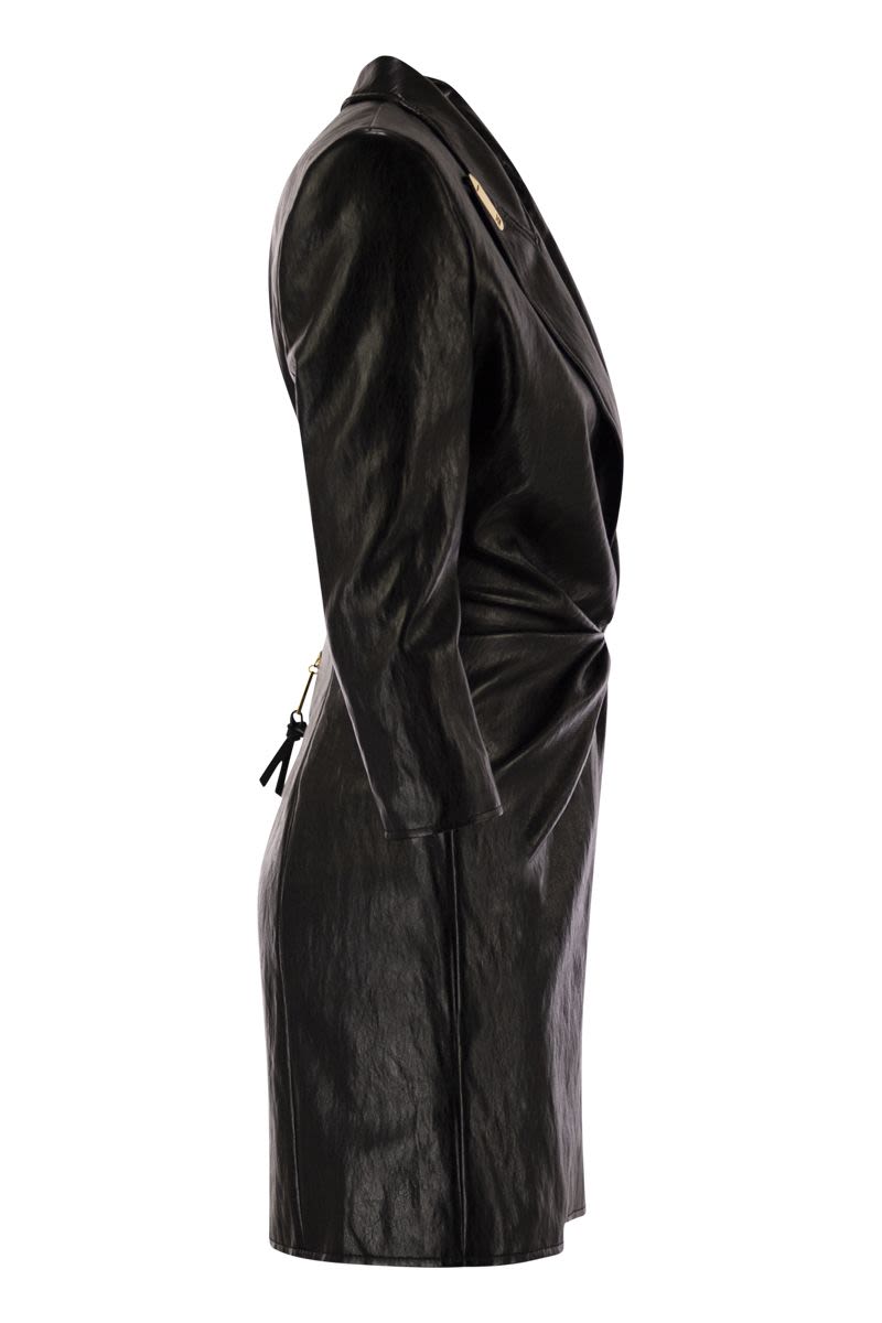 ELISABETTA FRANCHI Cracked Leather-Effect Mini Dress with Lapels