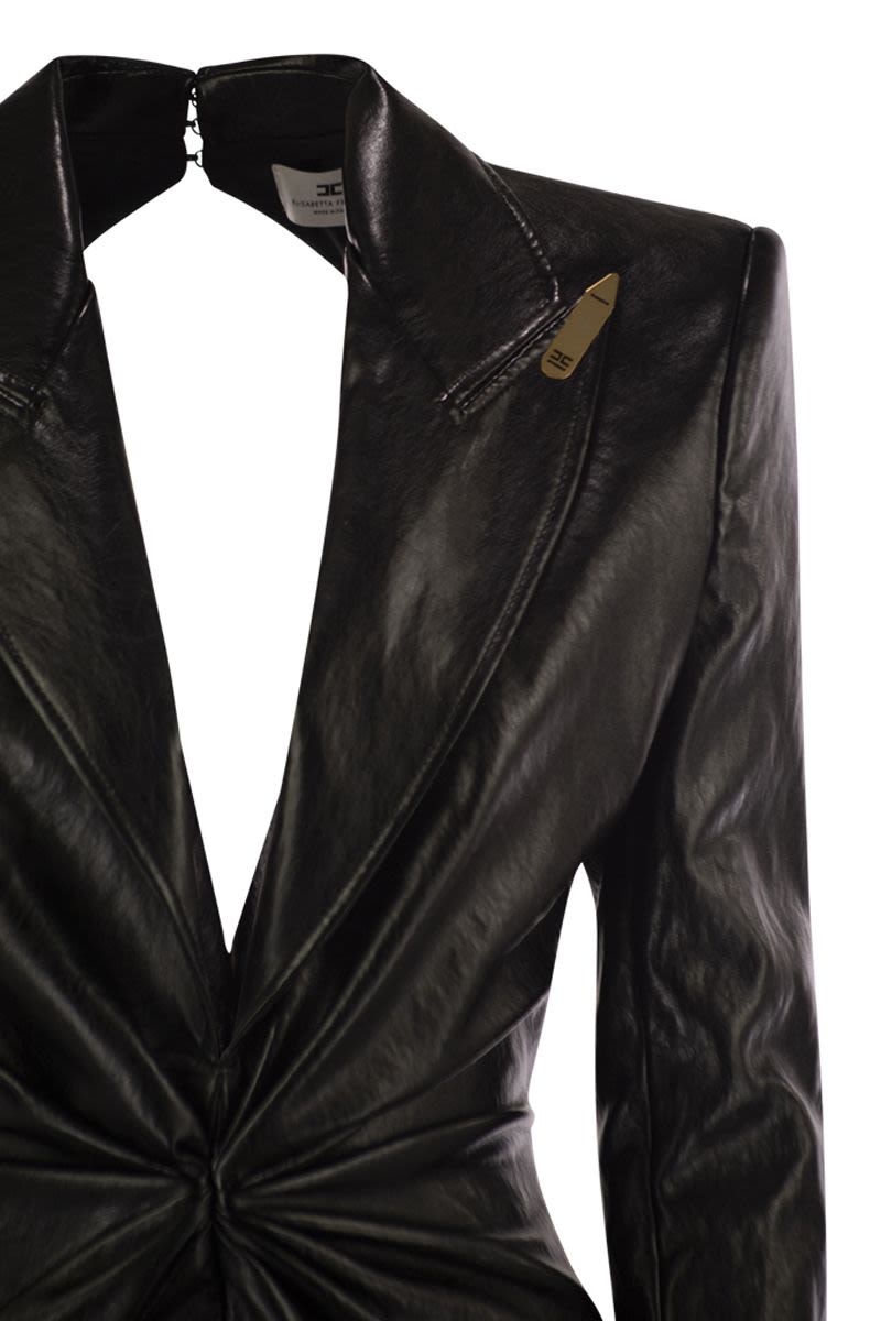 ELISABETTA FRANCHI Cracked Leather-Effect Mini Dress with Lapels