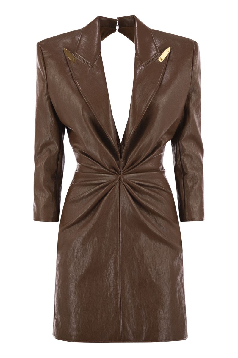 ELISABETTA FRANCHI Cracked Leather-Effekt Mini Dress with Lapels